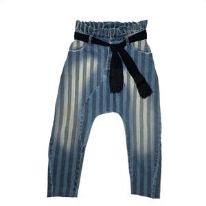 One Teaspoon Drop Crotch Jeans with Fringe Belt and Leather Pocket